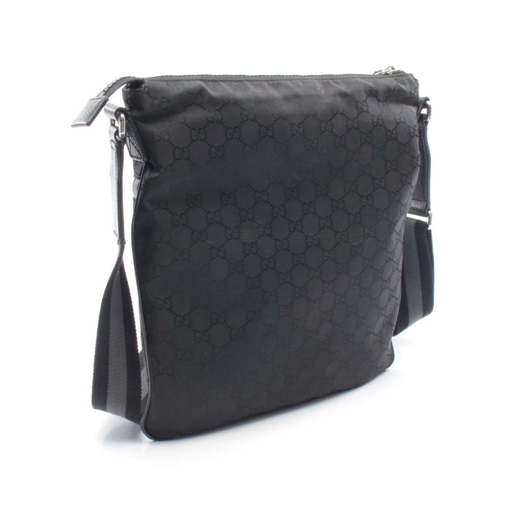 Gucci Leather Black GG Canvas Shoulder Bag Black